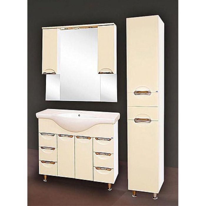 Пенал Misty "Жасмин 35", левый, бежевая эмаль, с бельевой корзиной