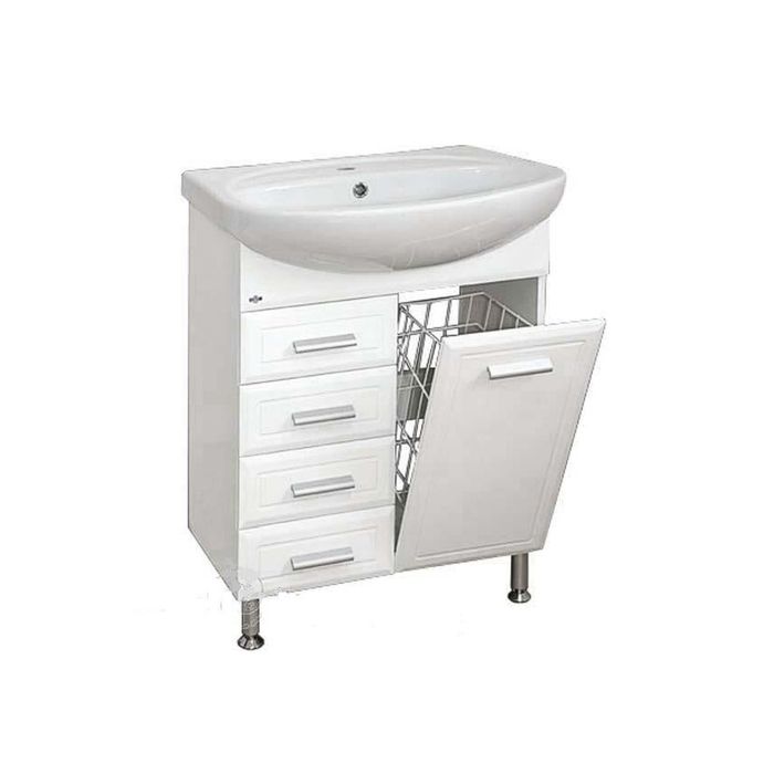 Тумба с раковиной Misty "Стелла 65", 4 ящика, бельевая корзина вертикальная