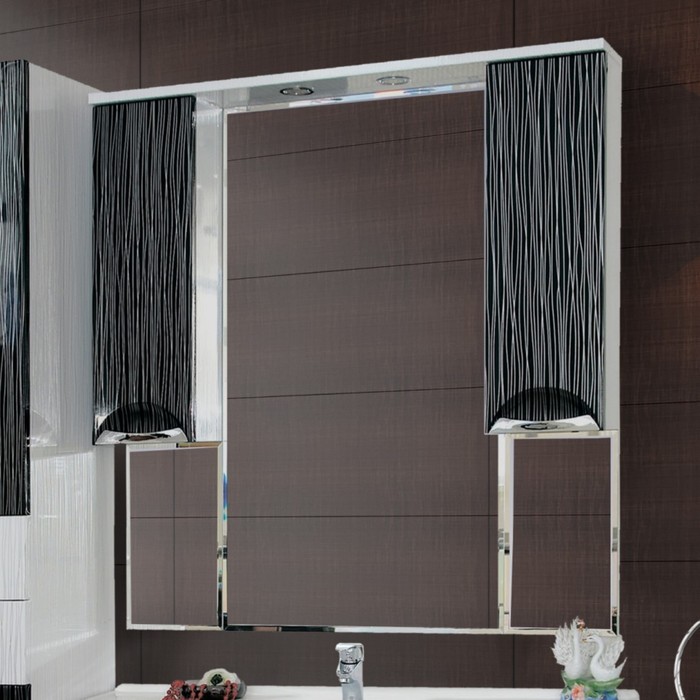 Шкаф-зеркало Misty "Лорд 105", с подсветкой, комбинированный бело-черный