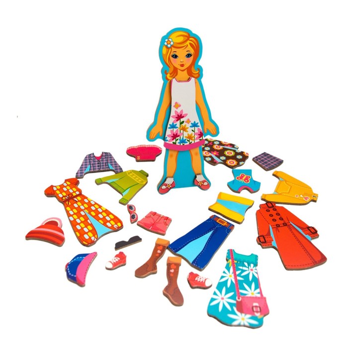 Деревянный конструктор Mr. Bigzy на магнитах "Модный гардеробчик", девочка