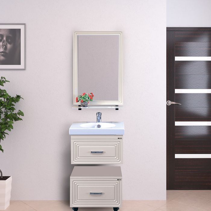 Тумба с раковиной Misty "Европа 60", бежевая эмаль, с доводчиками