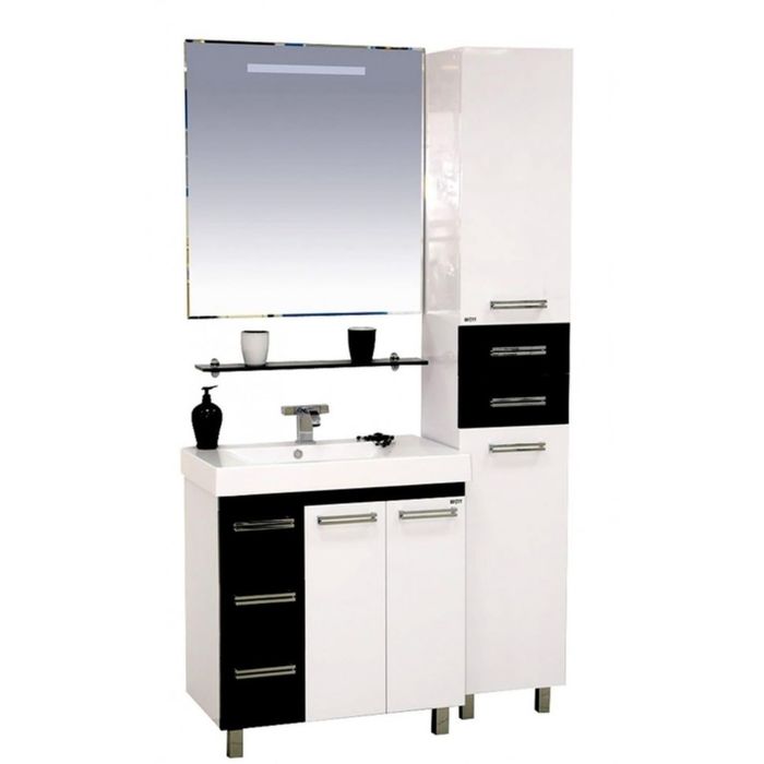 Пенал Misty "Моника 35", правый, с бельевой корзиной, комбинированный бело-черный