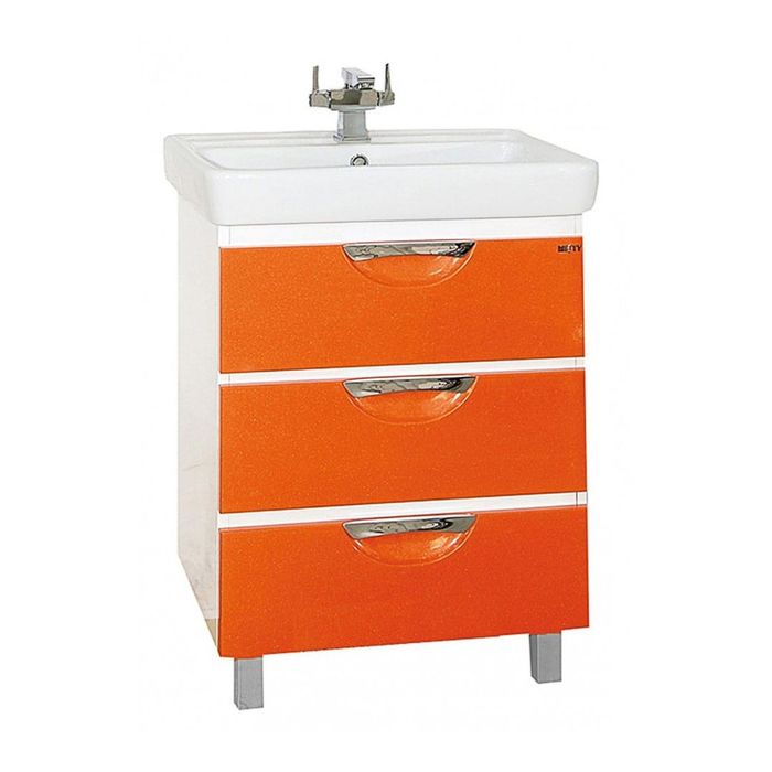 Тумба с раковиной Misty "Жасмин 105", 6 ящиков, бельевая корзина, розовая пленка