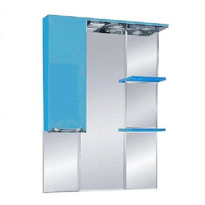 Шкаф-зеркало Misty "Жасмин 75", левый, с подсветкой, голубая эмаль