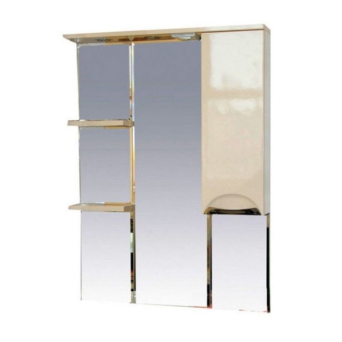 Шкаф-зеркало Misty "Жасмин 75", правый, с подсветкой, бежевая эмаль