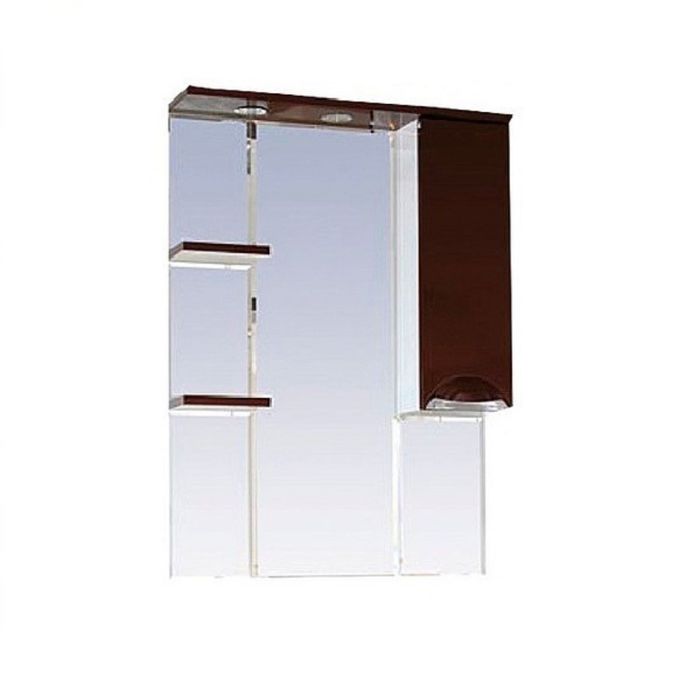 Шкаф-зеркало Misty "Жасмин 75", правый, с подсветкой, коричневая эмаль