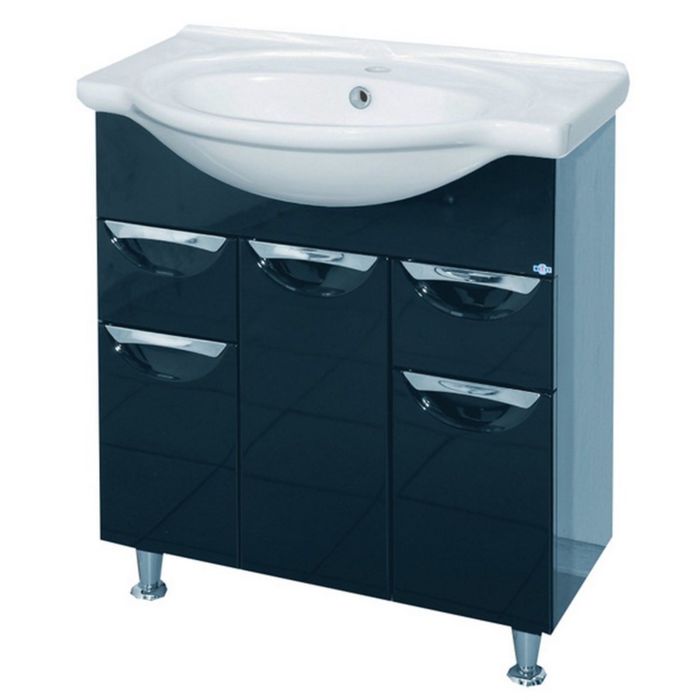 Тумба с раковиной Misty "Жасмин 75", 2 ящика, черная эмаль, с доводчиком