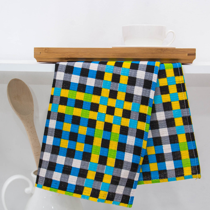 Полотенце вафельное набивное "Клетка", 40х70 см, синий, 160 гр/м2, 100% хлопок