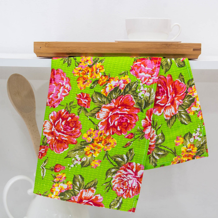 Полотенце вафельное набивное "Пионы", 40х70 см, цвет МИКС, 160 гр/м2