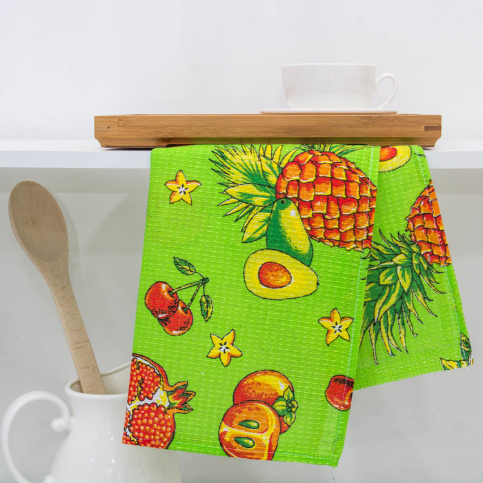 Полотенце вафельное набивное "Ананас", 40х70 см, зелёный, 160 гр/м2, 100% хлопок