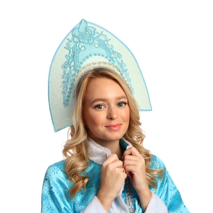 Кокошник "Фортуна" на ободке, голубое кружево