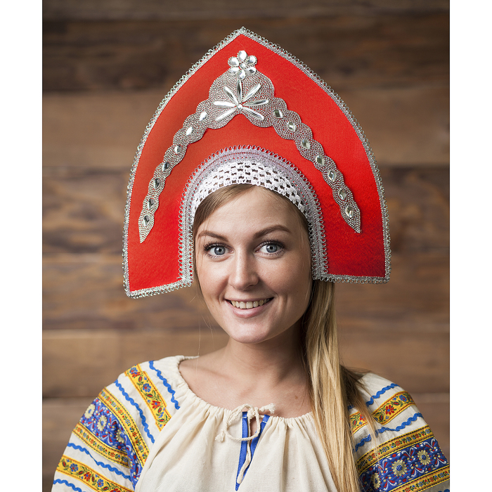 Кокошник "Камелия" на резинке, цвет красный