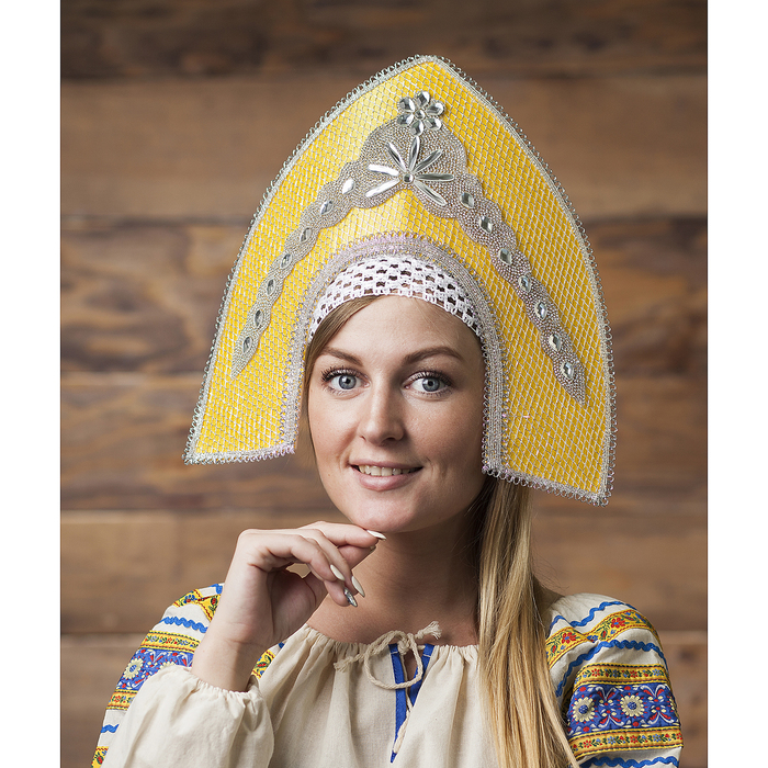 Кокошник "Камелия" на резинке, цвет желтый
