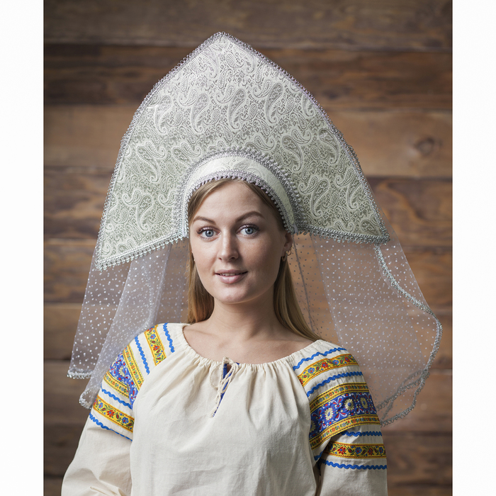 Кокошник "Сказка" белый, с фатой