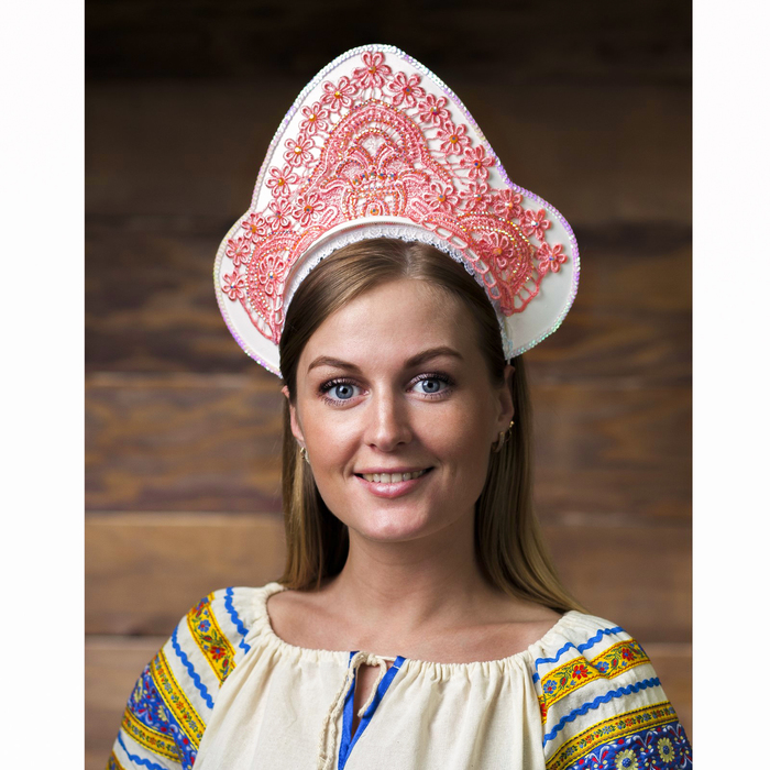 Кокошник "Восторг", розово-золотое кружево