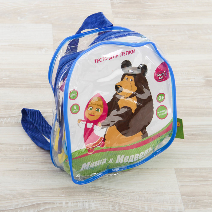 Тесто для лепки "Маша и медведь", 4 цвета х 50 г, аксессуары, МИКС