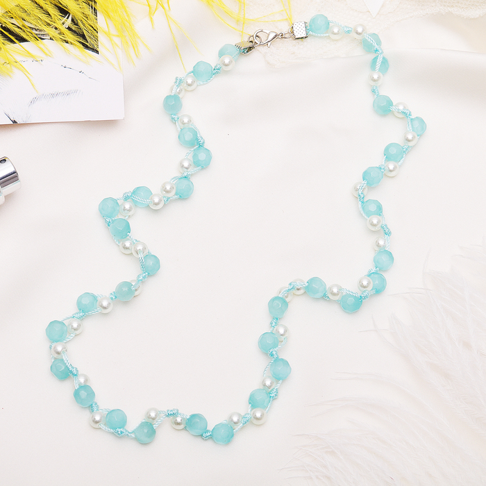 Бусы "Кошачий глаз с жемчугом" шар №8, гранёный, цвет голубой, 45см