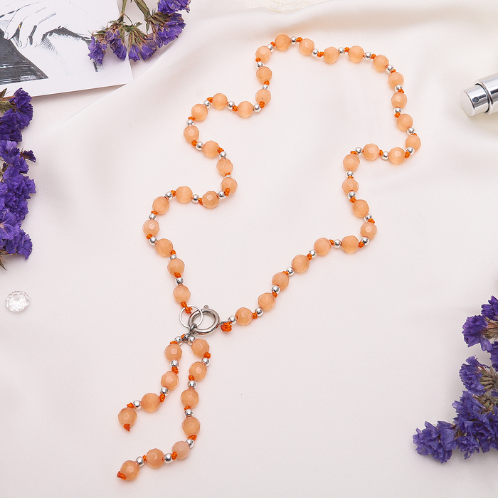 Бусы "Кошачий глаз" галстук, шар №8 гранёный, цвет оранжевый, 45см