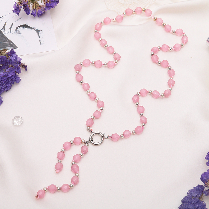 Бусы "Кошачий глаз" галстук, шар №8 гранёный, цвет розовый, 50см