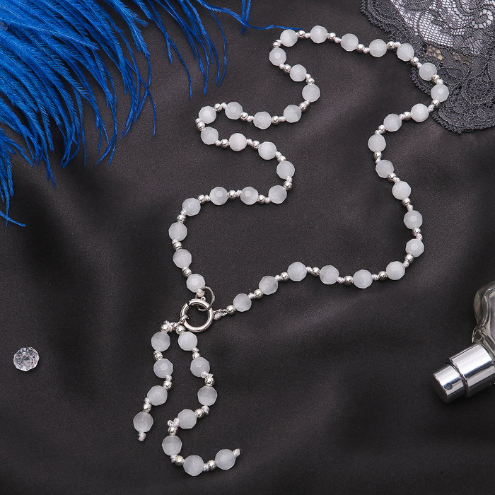 Бусы "Кошачий глаз" галстук, шар №8 гранёный, цвет белый, 45см