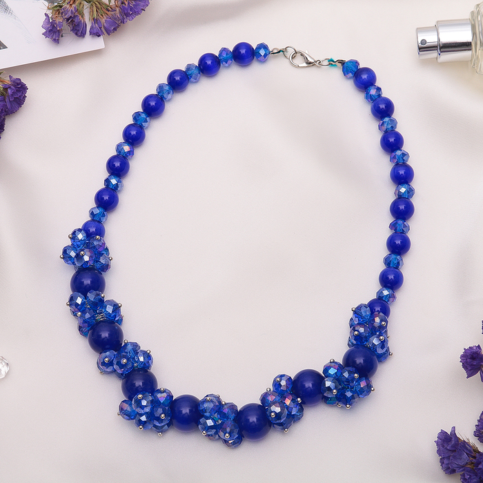 Бусы "Кошачий глаз с хрусталём" шар №12, цвет синий, 45см