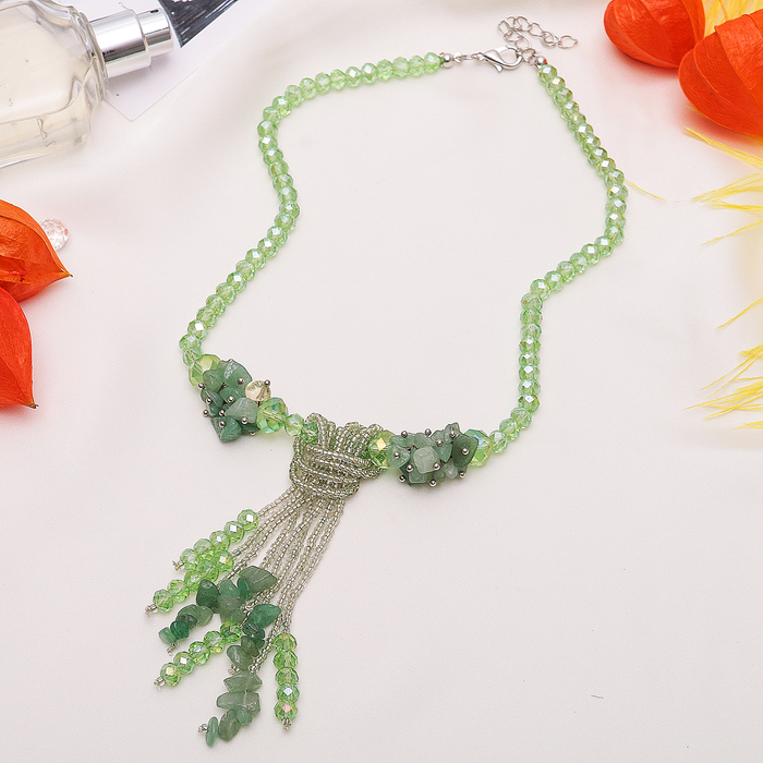 Бусы-галстук с хрусталем "Нефрит", 45см