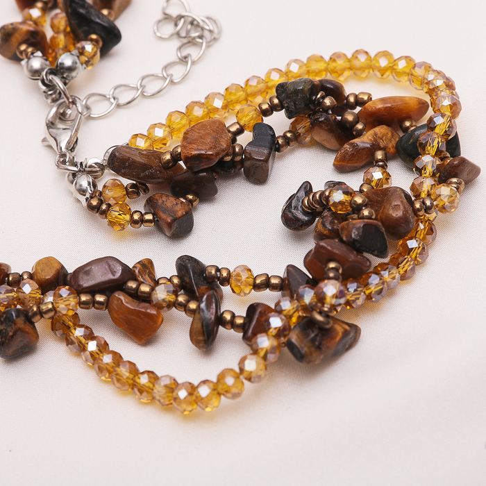 Бусы крошка мелкая 3 нити "Тигровый глаз", 45см