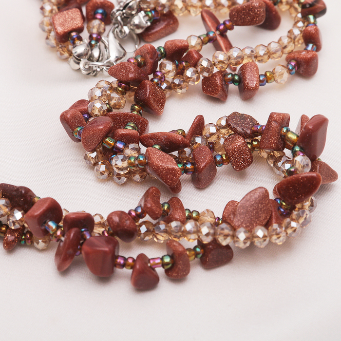 Бусы крошка мелкая 3 нити "Авантюрин коричневый", 45см