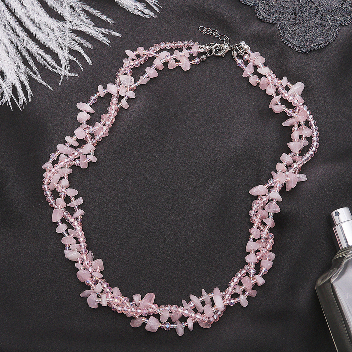 Бусы крошка мелкая 3 нити "Кварц розовый", 45см