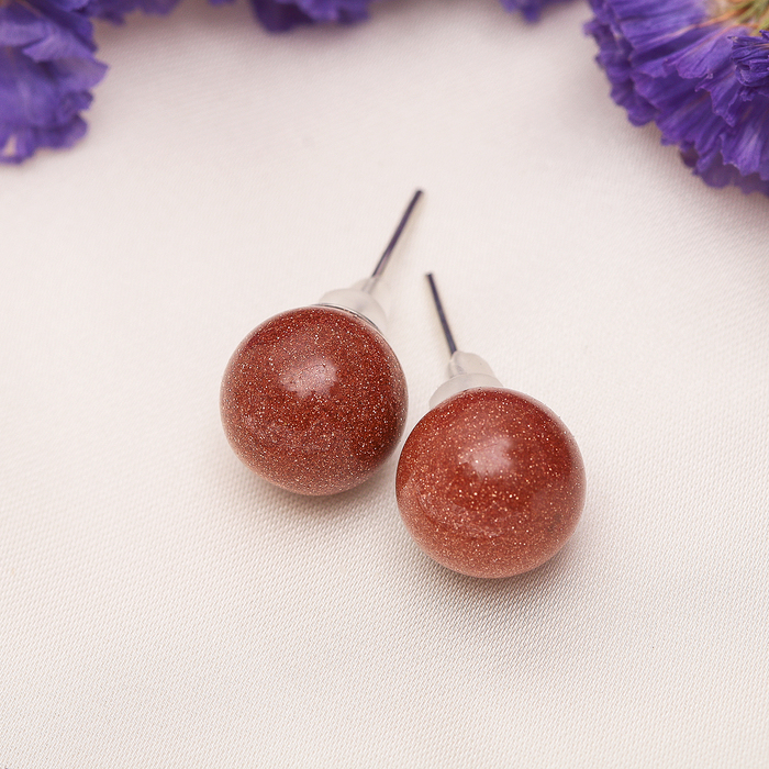 Пусеты шар №10 "Авантюрин коричневый"