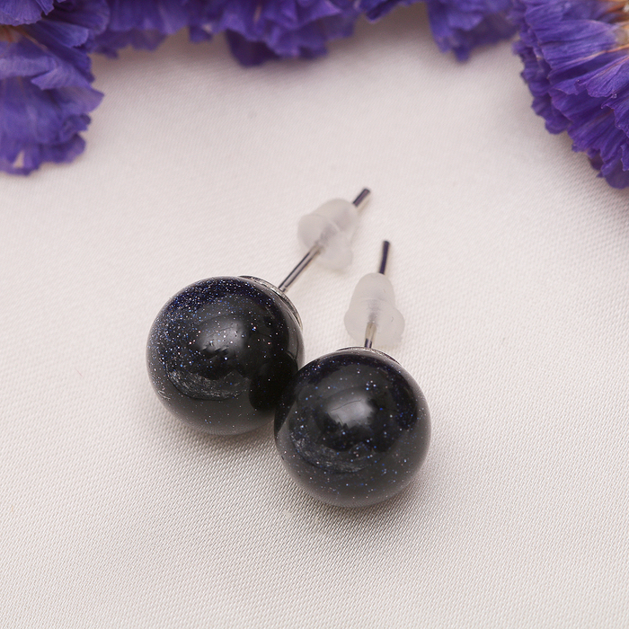 Пусеты шар №10 "Авантюрин синий"