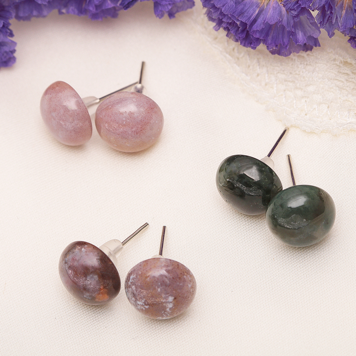 Пусеты "Яшма" полукруг №8, цвет МИКС