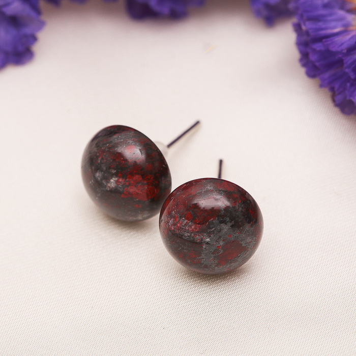 Пусеты полукруг №8 "Яшма красная"