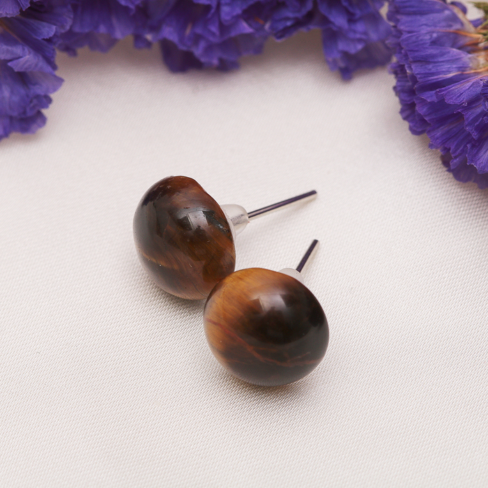 Пусеты полукруг №8 "Тигровый глаз"