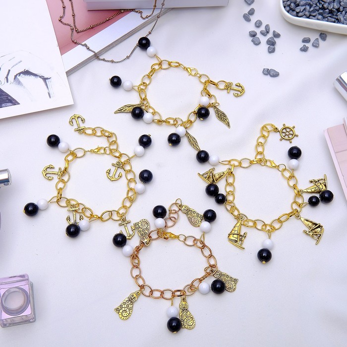 Браслет с подвесками "Агат" цвет чёрно-белый, форма МИКС