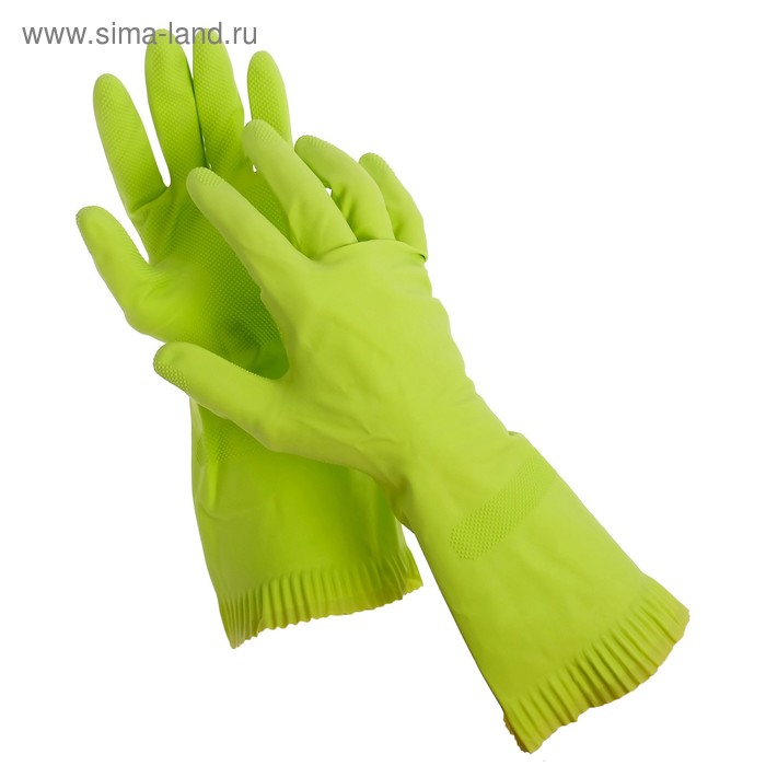 фото Перчатки резиновые с внутренним хлопковым напылением, размер l, пара, цвет зелёный domingo