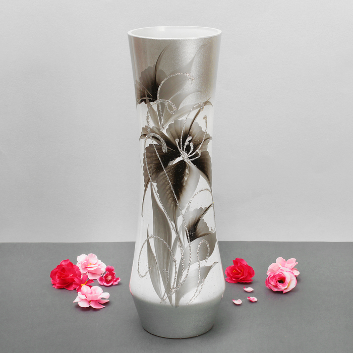 Ваза "Лилия" восьмёрка, бело-серебристая