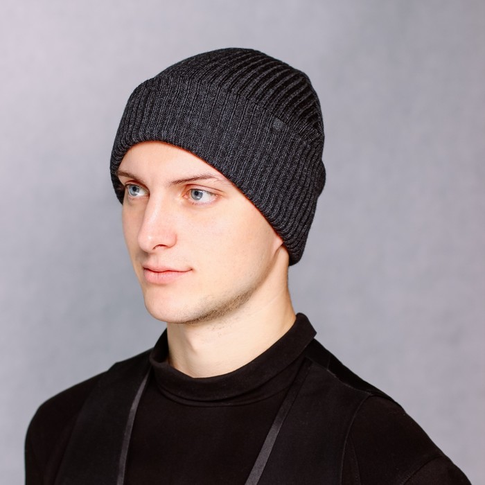 Шапка мужская "НЕОН М" демисезонная 816405 цвет тёмно-серый, р-р 56-58