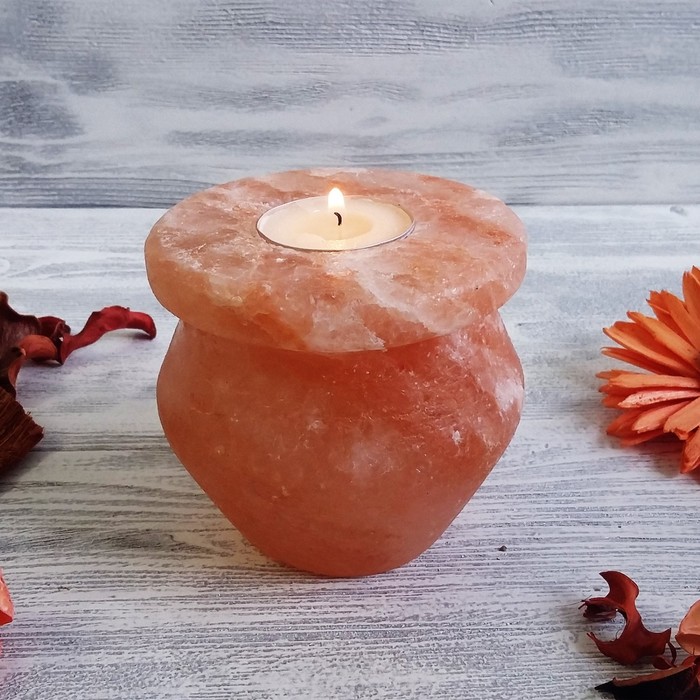 Подсвечник со свечой "Амфора" красная соль Пакистан 9х10х10 см
