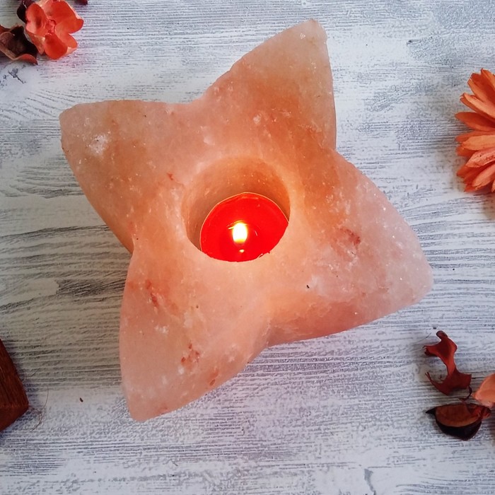 Подсвечник со свечой "Лотос" красная соль Пакистан 6х16х16 см