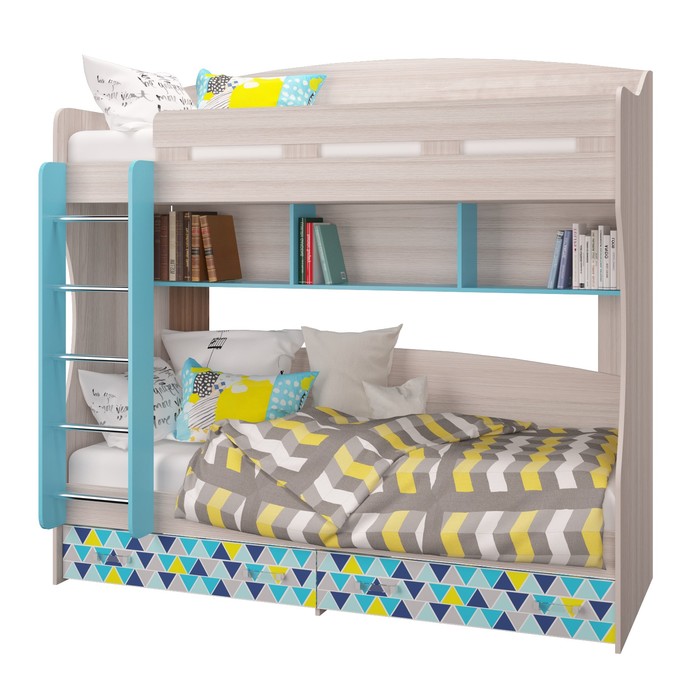 Кровать двухъярусная "Джимми", ясень светлый/топаз/белый, фотопечать