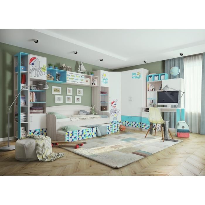 Стол письменный "Джимми", ясень светлый/топаз/белый, фотопечать