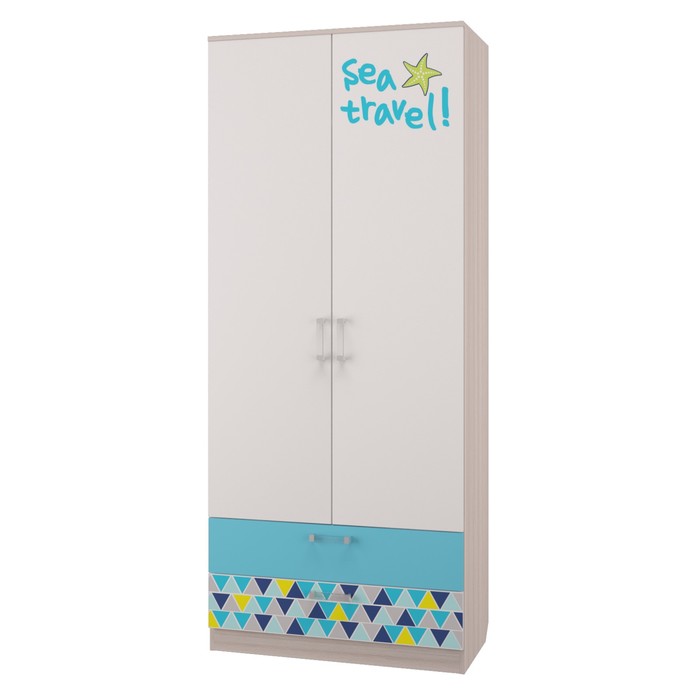 Шкаф для одежды с ящиками "Джимми", ясень светлый/топаз/белый, фотопечать