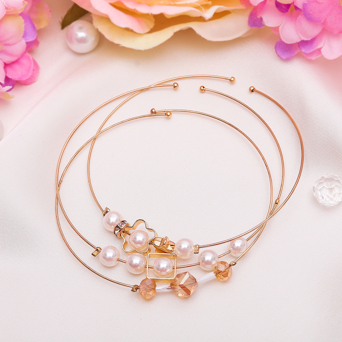 Браслет ассорти "Невесомость" россыпь, (набор 3 штуки), цвет бело-золотой