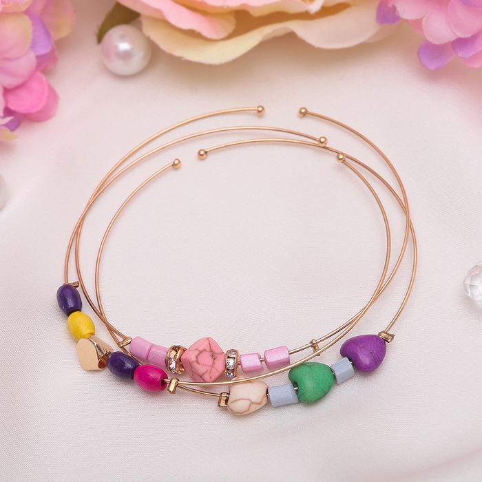 Браслет ассорти "Невесомость" самоцветы, (набор 3 штуки), цветной в золоте