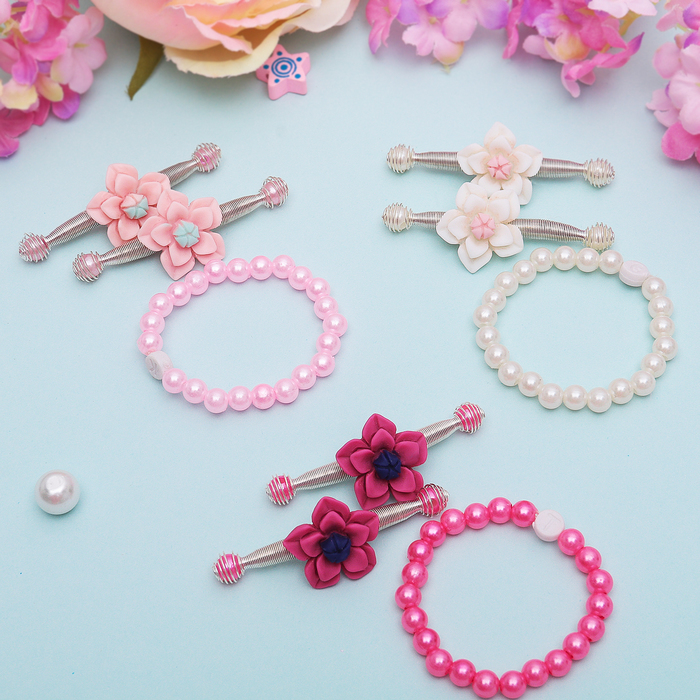 Набор детский "Выбражулька" 3 предмета: 2 заколки-пружинки, браслет, астра, цвет МИКС