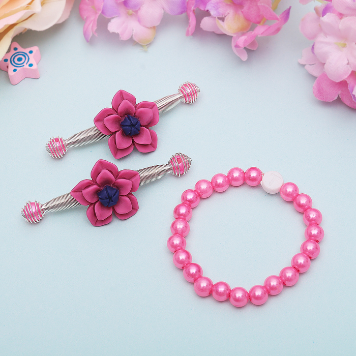 Набор детский "Выбражулька" 3 предмета: 2 заколки-пружинки, браслет, астра, цвет МИКС