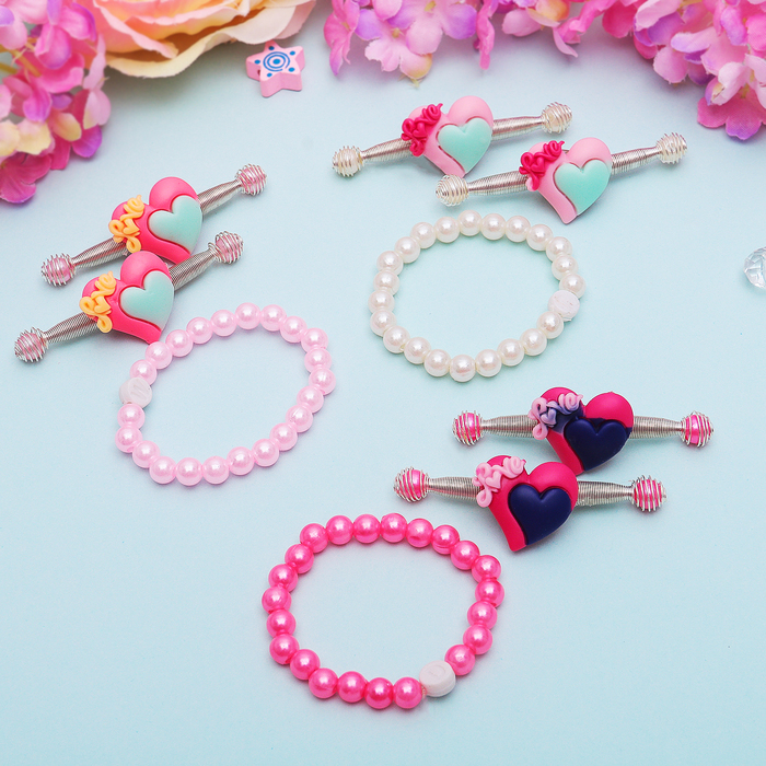 Набор детский "Выбражулька" 3 предмета: 2 заколки-пружинки, браслет, любовь, цвет МИКС