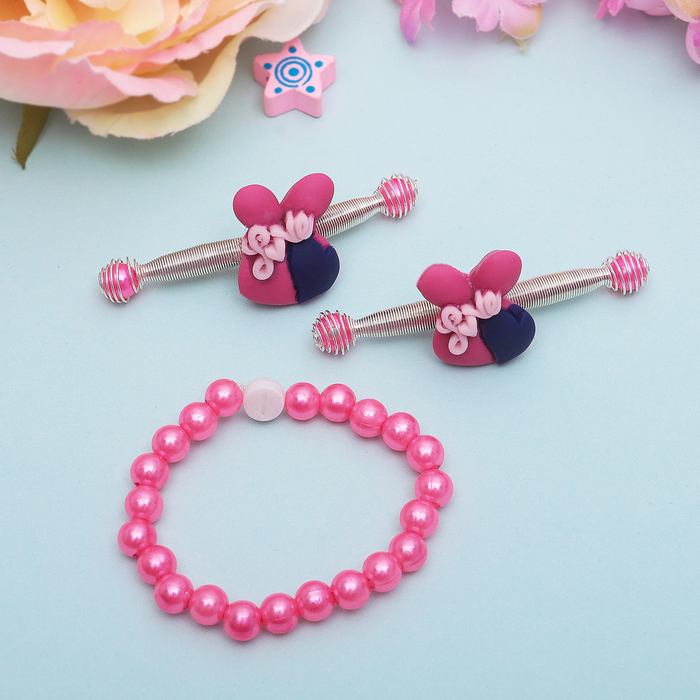 Набор детский "Выбражулька" 3 предмета: 2 заколки-пружинки, браслет, зайчик, цвет МИКС