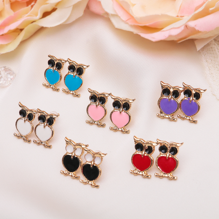 Серьги эмаль "Совушка", цвет МИКС